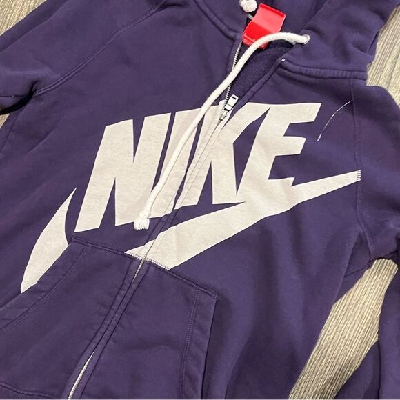 Nike Womens Full Zip Swearshirt Hoodie Spell Out Big Swoosh Plum Purple Small - Picture 2 of 7